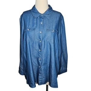 CD Daniels Chambray Button Down Shirt Metallic Speckle Denim Top 2X Plus Size